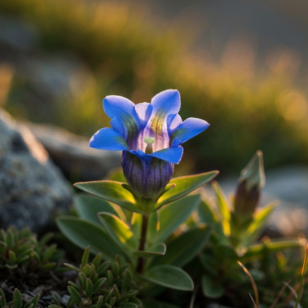 Alpine gentian flower in natural habitat